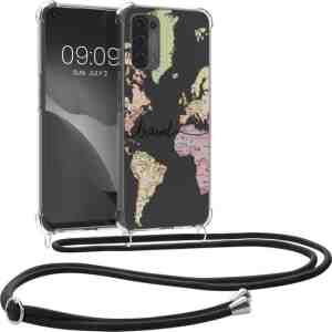 Foto: Kwmobile telefoonhoesje geshcikt voor oppo a74 5g a54 5g   hoesje met telefoonkoord   back cover voor smartphone   case in zwart meerkleurig transparant
