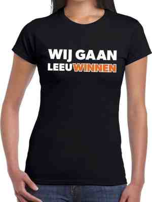 Foto: Nederland supporter t shirt wij gaan leeuwinnen zwart dames oranje landen kleding s