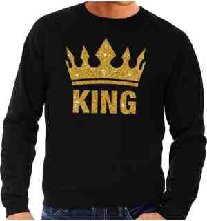 Foto: Zwarte king gouden glitter kroon sweater trui heren zwarte koningsdag kleding xl
