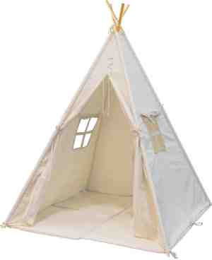 Foto: Sunny alba tipi tent crmewit voor kinderen   wigwam speeltent met ramen van katoen   tipi tent kinderen met kussen kleed   120x120x160cm   stokken fsc hout