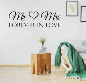 Foto: Muursticker mr mrs forever in love geel 120 x 36 cm slaapkamer engelse teksten