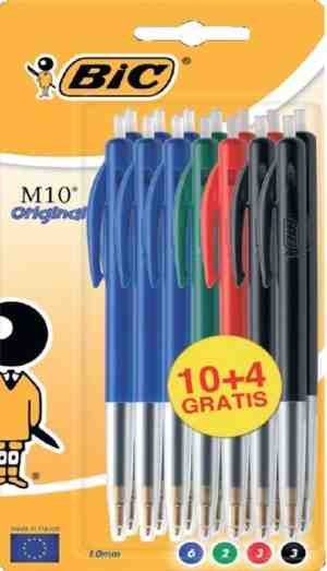 Foto: Bic m 10 original balpennen met kliksysteem medium punt 1 0 mm blauw zwart groen rood pak van 4 stuks