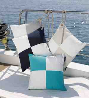 Foto: Marine business turquoise kussenset 2 stk 40 x 40 cm met ruit design en koord