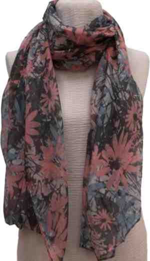 Foto: Lange dunne sjaal bloemenprint grijs 180 x 78 cm 19 30 