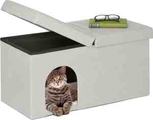 Foto: Relaxdays kattenhuis met zitbankje opvouwbare kattenmand poef kattenmeubel kattenhol