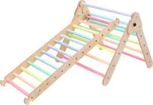 Foto: Katehaa houten klimdriehoek met ladder pastel klimrek montessori speelgoed