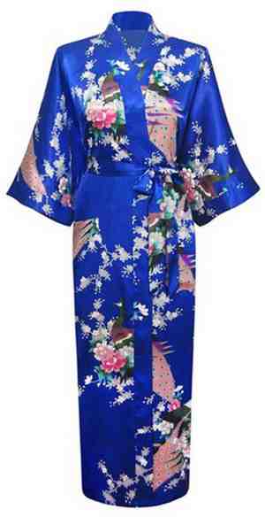 Foto: Kimu lange kimono blauw satijn maat m l ochtendjas kamerjas yukata maxi