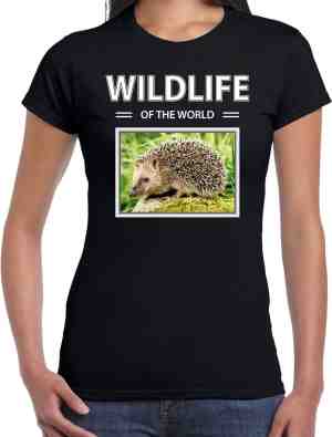 Foto: Dieren foto t shirt egel zwart dames wildlife of the world cadeau shirt egels liefhebber xs