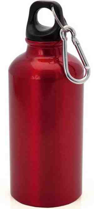 Foto: Aluminium waterflesdrinkfles rood met schroefdop en karabijnhaak 400 ml   sportfles   bidon