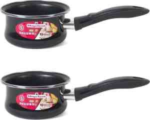 Foto: Set van 2x stuks steelpan sauspan zwart anti aanbaklaag 12 cm 1 liter voor o a saus en jus steelpannetjes