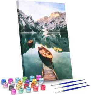Foto: Rubye schilderen op nummer volwassenen meer en bergen inclusief penselen canvas schildersdoek kleuren op nummer 40x50cm