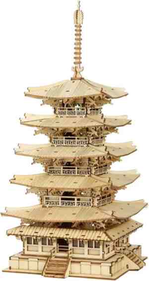 Foto: Robotime houten modelbouw japan five storied pagoda miniatuur bouwpakket diy hout 3 d puzzel tieners volwassenen