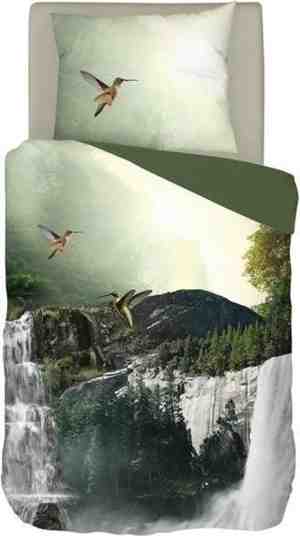 Foto: Snoozing waterfalls   dekbedovertrek   eenpersoons   140x200220 cm 1 kussensloop 60x70 cm   groen
