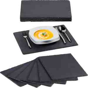 Foto: Relaxdays 12x leisteen serveerplank   30 x 40 cm   placemats   sushi serveerplaat