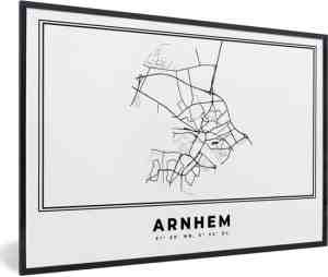 Foto: Fotolijst incl  poster zwart wit  nederland arnhem stadskaart kaart zwart wit plattegrond   60x40 cm   posterlijst