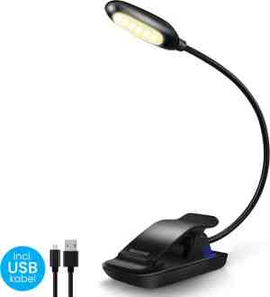 Foto: Auronic leeslamp usb oplaadbaar met klem leeslampje voor boek draadloos dimbaar verstelbaar flexibel zwart