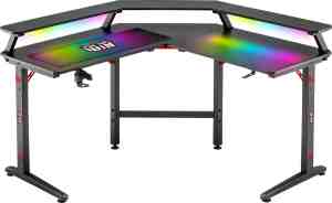 Foto: For the win l vormig game bureau 130 x cm met led verlichting hoekbureau gaming desk incl rgb muismat xxl tafel