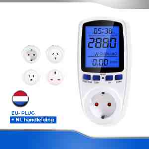 Foto: Rebigoods energiemeter elektriciteitsmeter verbruiksmeter energiekosten led verlichting display stopcontact nederlandstalige handleiding