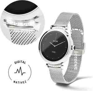 Foto: Digital nativez dames smartwatch horloge zilverkleurig met echte zirkonias incl extra makkelijk verstelbare horlogeband geschikt voor iphone en android o a nl menu luxe giftbox kado