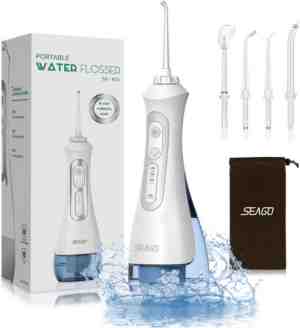 Foto: Seago sg833 inclusief 4 opzetstukjes waterflosser flosapparaten tandsteen verwijderaar tandheelkundige monddouche draadloos en oplaadbaar 3 effectieve standen wit
