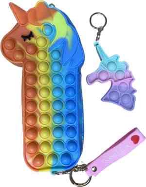 Foto: Fidget toys pop it fidget unicorn speelgoed pop it etui voor je pennen op school eenhoorn speelgoed pennenzak