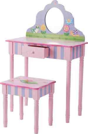 Foto: Teamson kids houten kaptafel kinderen tafel en stoel set magische tuin ontwerp roze