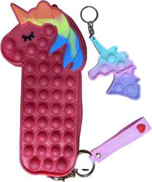 Foto: Fidget toys pop it fidget unicorn speelgoed pop it etui voor je pennen op school eenhoorn speelgoed pennenzak
