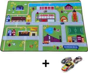 Foto: Carpet city speelkleed speelmat 100x150 cm inclusief 3 speelgoed auto s vloerkleed kinderkamer antislip speeltapijt verkeerskleed cadeau