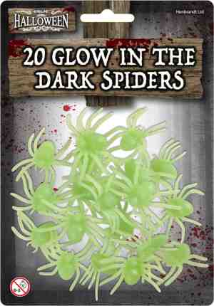 Foto: Halloween   20x stuks glow in the dark horror griezel spinnen 5 cm   lichtgevende nep spinnen   halloween thema decoratieaccessoires