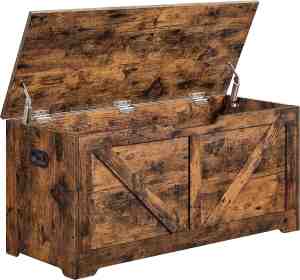 Foto: Opbergkast speelgoedkist schoenenbank zitkist opbergbox zitbank met opbergruimte landelijke stijl veiligheidsscharnieren vintage bruin