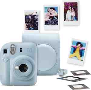 Foto: Fujifilm instax mini 12 bundel   instant camera 1 x 10 stuks film cameratas stickers   pastel blue