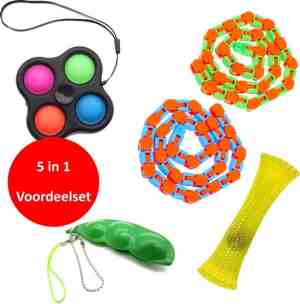 Foto: Fidget voordeelset bestaande uit 2x wacky tracks 1 x simple dimple spinner 1 x pea popper en 1 x mesh and marble fidget toy   fidget toys pakket onder de 18 euro