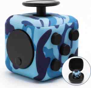 Foto: Fidget cube camo blauw met beschermhoes friemelkubus anti stress speelgoed jongens toys infinity