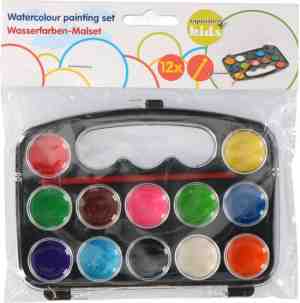 Foto: Kinderen schildersschilderen waterverf set 12 kleuren   hobbyknutselen