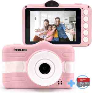 Foto: Exilien digitale hd kindercamera met 32 gb micro sd card speelcamera roze fototoestel 2 7 inch scherm vlogcamera met 1080p videofunctie