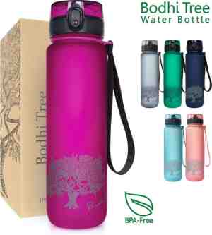 Foto: Bodhi tree drinkfles 1 liter waterfles sportfles bpa vrij yoga sport water bottle fuchsia