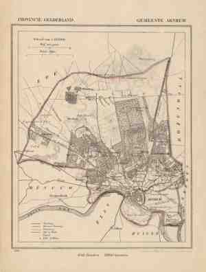 Foto: Historische kaart plattegrond van gemeente arnhem de in gelderland uit 1867 door kuyper kaartcadeau com