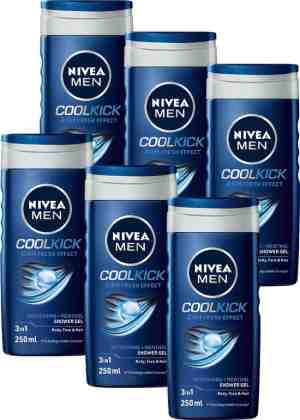 Foto: Nivea men cool kick shower gel   6 x 250 ml   voordeelverpakking   douchegel