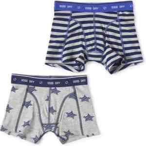 Foto: Little label   boxershorts 2 pack   grey melee star and dark blue stripe   10y   maat  134140   bio katoen