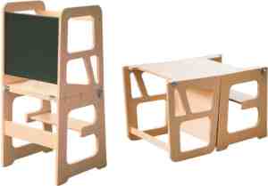 Foto: Rg   leertoren   learning tower   opstapjes   krijtbord   houten leertoren   opklapbaar   antislip opstapje   huishoudtrap   keukentrapje   leertoren keukenhulp