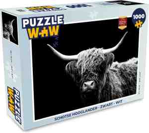 Foto: Puzzel schotse hooglander koe zwart wit dieren legpuzzel puzzel 1000 stukjes volwassenen
