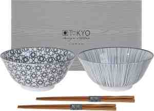 Foto: Tokyo design studio nippon black set van 2 kommen 15 cm inclusief 2 paar chopsticks